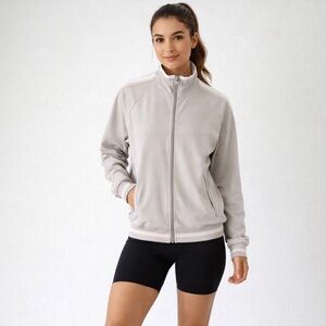 Athleta Women’s Sprint Track Jacket XL Full Zip Tan White Stripe Athleisure